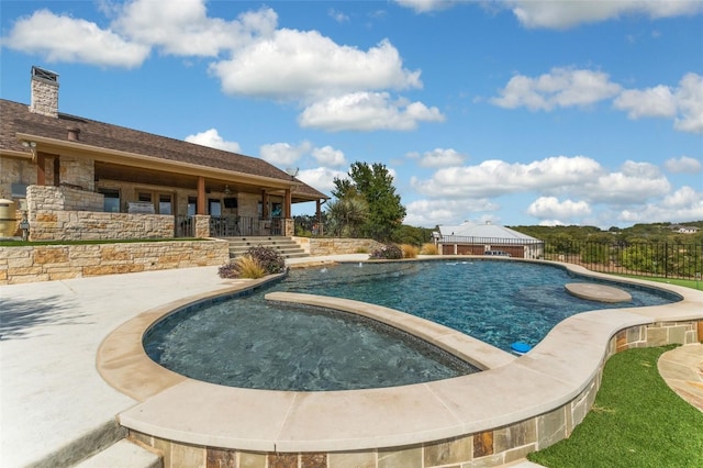 view of swimming pool with a patio