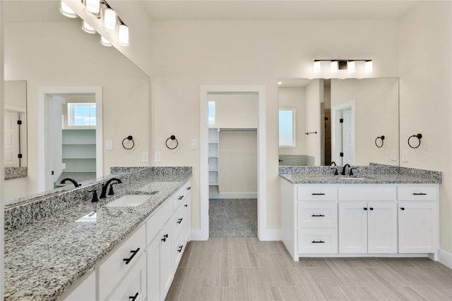 bathroom with hardwood / wood-style floors and vanity