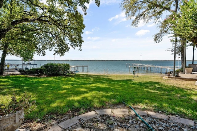 water view featuring a dock