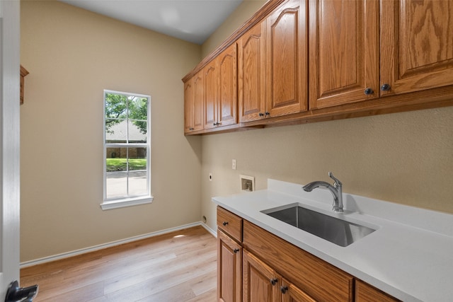 kitchen with light hardwood / wood-style flooring and sink