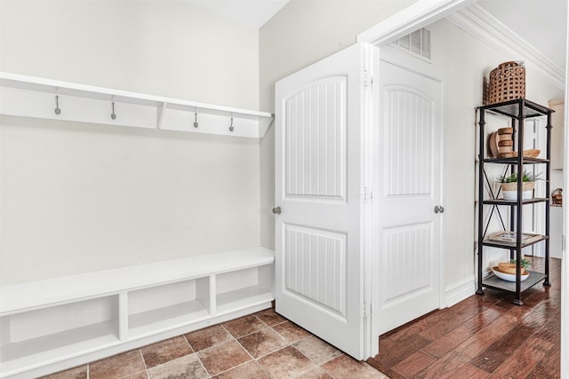 mudroom with ornamental molding