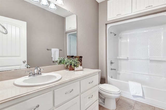 full bathroom featuring vanity, toilet, shower / bath combination, and tile patterned flooring