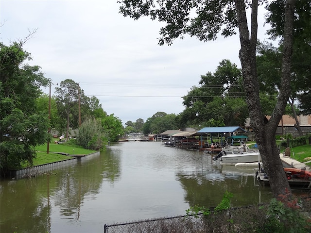 view of water feature with a boat dock