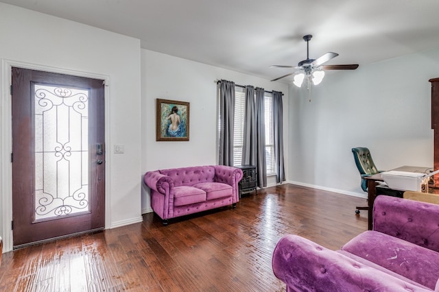 interior space featuring dark hardwood / wood-style flooring and ceiling fan