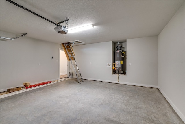 garage featuring a garage door opener and gas water heater