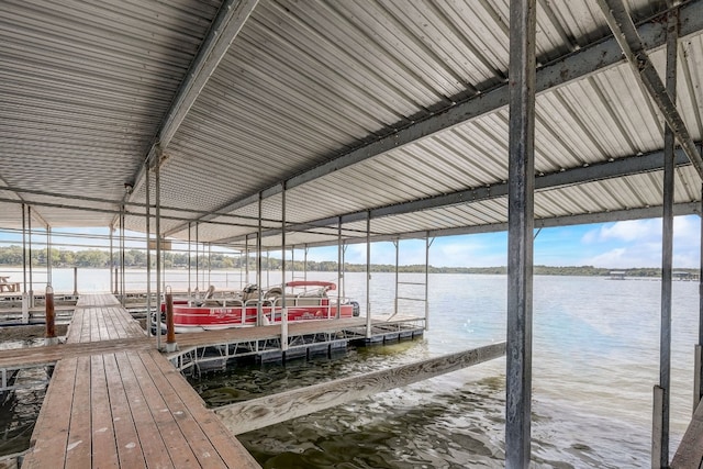 view of dock with a water view