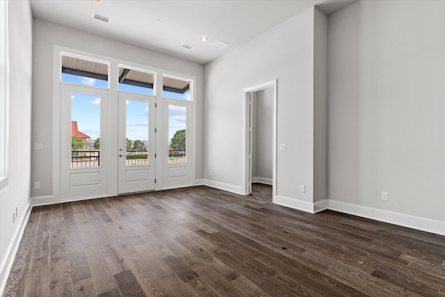 interior space with dark wood-type flooring