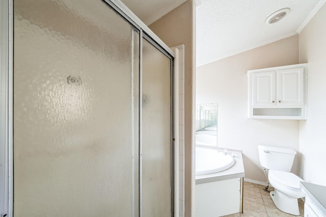 bathroom with vanity, an enclosed shower, and toilet