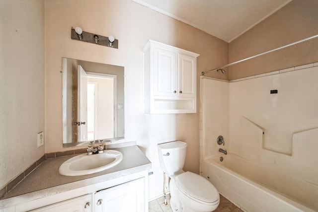 full bathroom featuring bathing tub / shower combination, vanity, and toilet