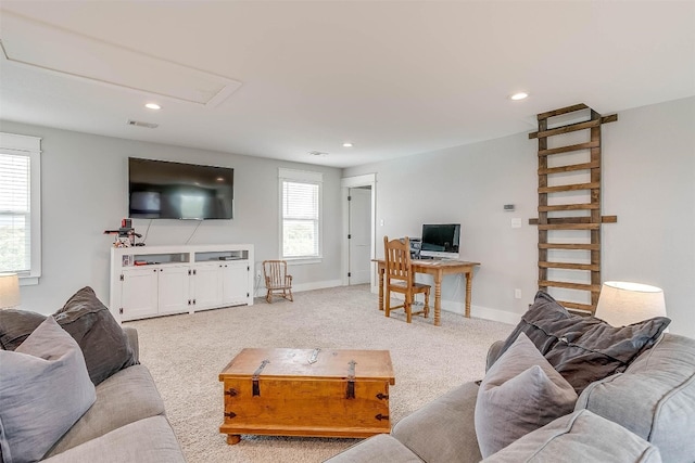 carpeted living room featuring a healthy amount of sunlight