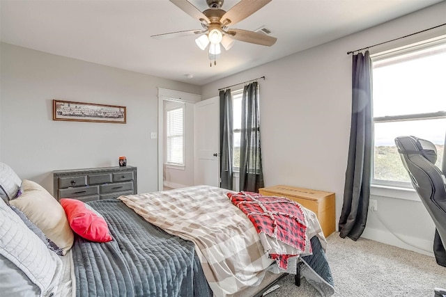 bedroom with carpet flooring and ceiling fan