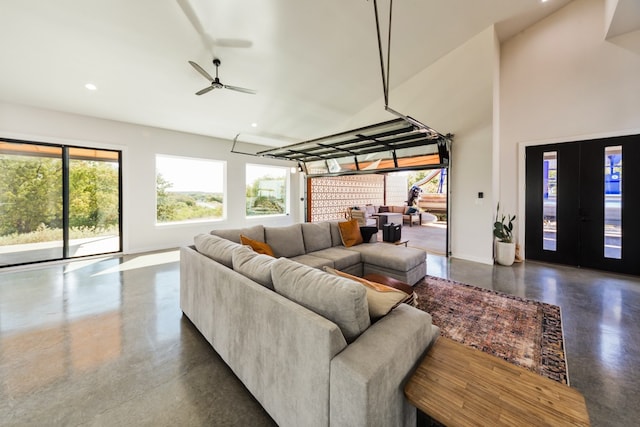 living room featuring ceiling fan