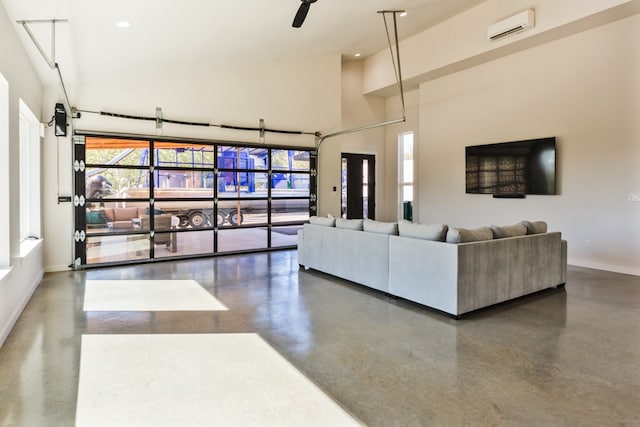 living room featuring a high ceiling