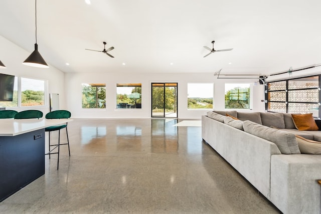 living room featuring ceiling fan