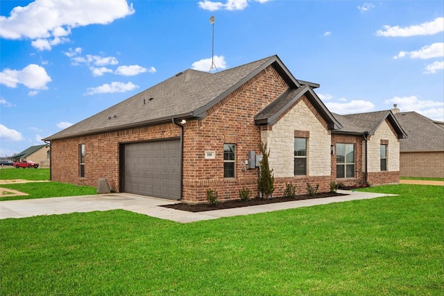 view of property exterior featuring a garage and a yard