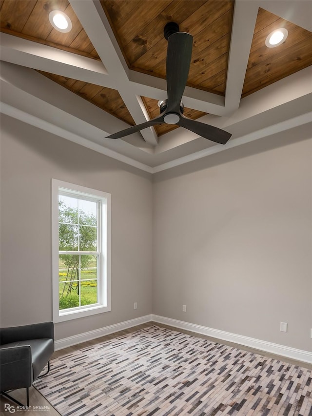 642 Caledonia Dr, Bossier City, LA 71111 - interior space with coffered ceiling, recessed lighting, wood ceiling, and baseboards