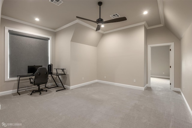 642 Caledonia Dr, Bossier City, LA 71111 - unfurnished office featuring carpet, visible vents, ceiling fan, and recessed lighting