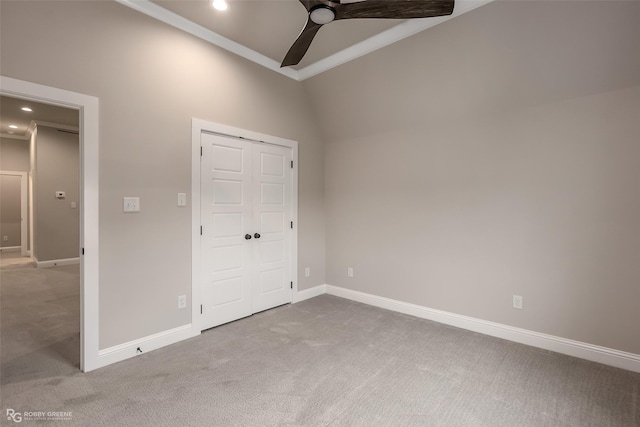642 Caledonia Dr, Bossier City, LA 71111 - unfurnished bedroom featuring recessed lighting, a closet, crown molding, vaulted ceiling, and carpet