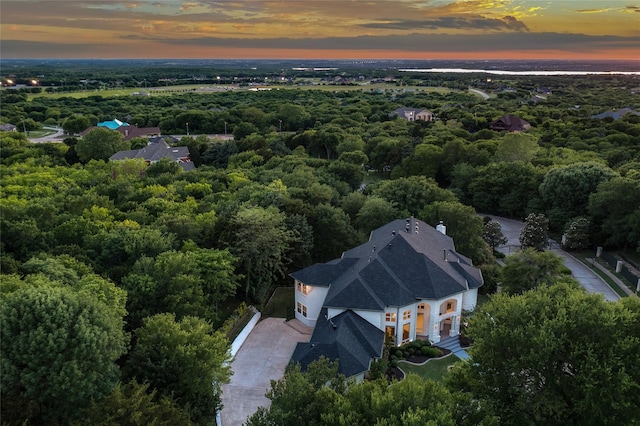 view of aerial view at dusk