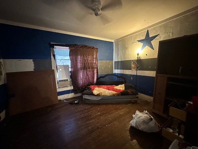 misc room with ceiling fan and dark hardwood / wood-style flooring