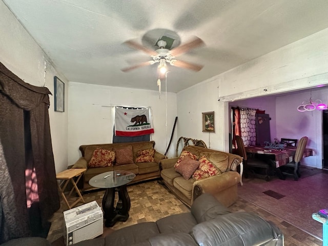 living room with ceiling fan