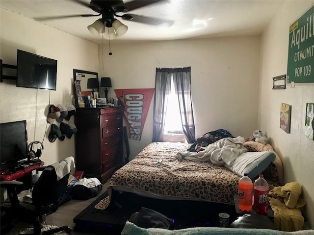 bedroom featuring ceiling fan