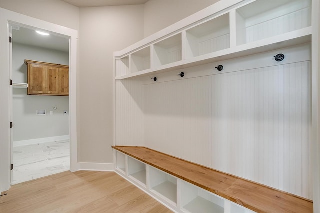 mudroom featuring light wood-type flooring