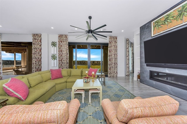 living room with ceiling fan