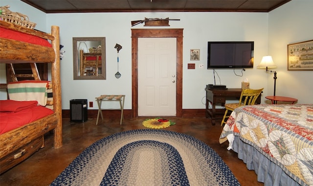 bedroom with ornamental molding