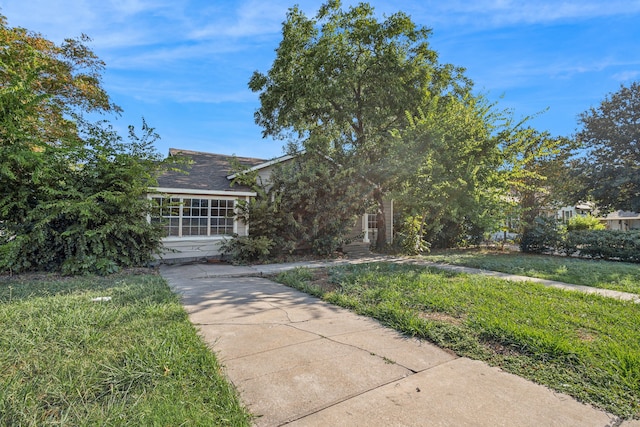 obstructed view of property with a front yard