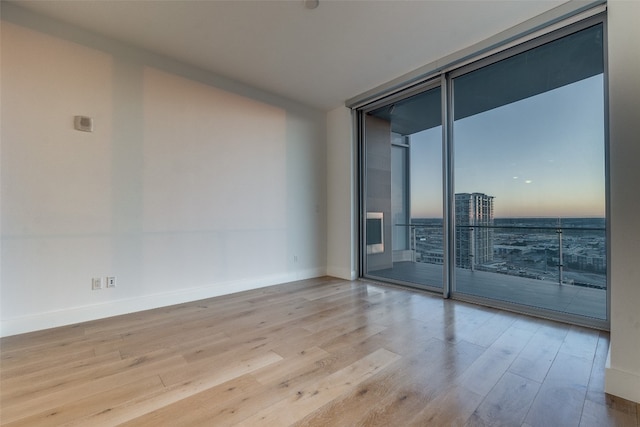 spare room featuring floor to ceiling windows and light wood-type flooring