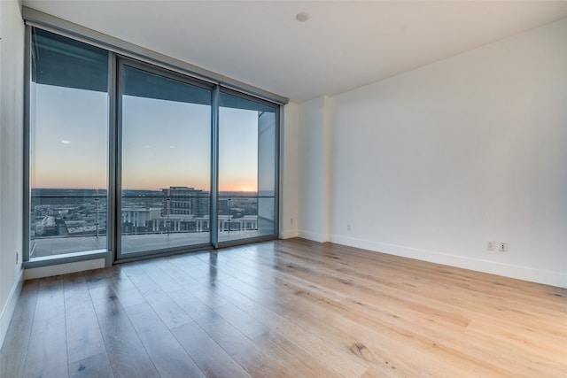 empty room featuring light hardwood / wood-style flooring and a wall of windows