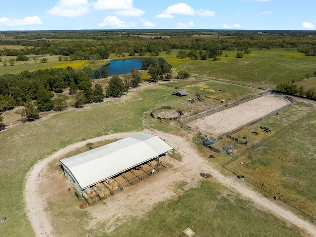 bird's eye view with a water view and a rural view