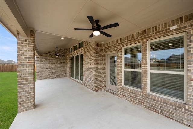 view of patio featuring ceiling fan