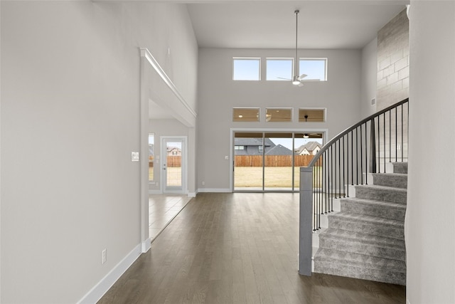 foyer entrance featuring dark hardwood / wood-style floors and a healthy amount of sunlight