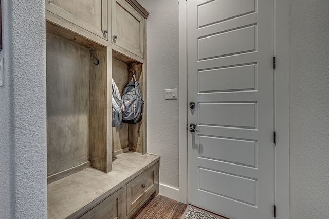 mudroom featuring dark hardwood / wood-style flooring