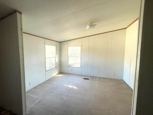 carpeted spare room with a textured ceiling