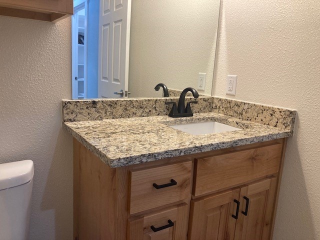 bathroom featuring vanity with extensive cabinet space and toilet