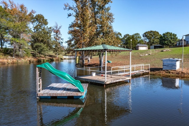 view of dock with a water view