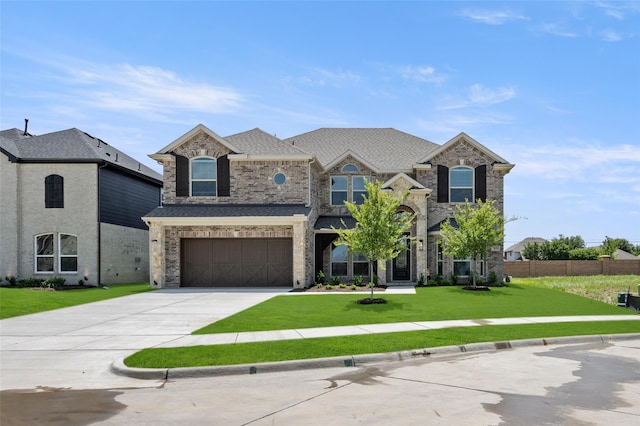 view of front facade featuring a garage and a front lawn