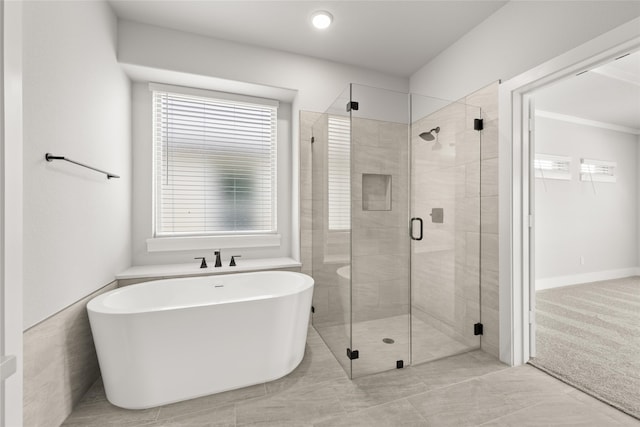 bathroom with plus walk in shower