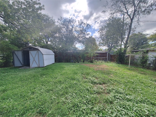 view of yard featuring a storage shed