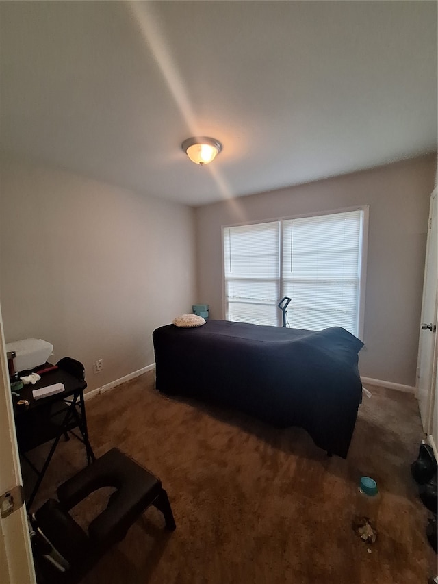 bedroom with dark carpet