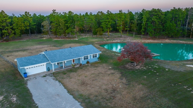 view of aerial view at dusk