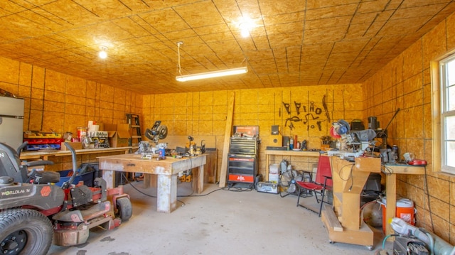 garage featuring a workshop area