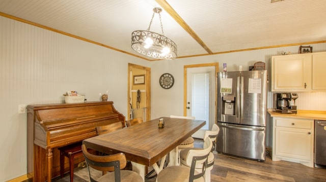 dining space with dark wood-type flooring