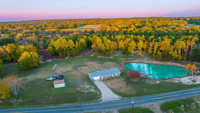 view of aerial view at dusk