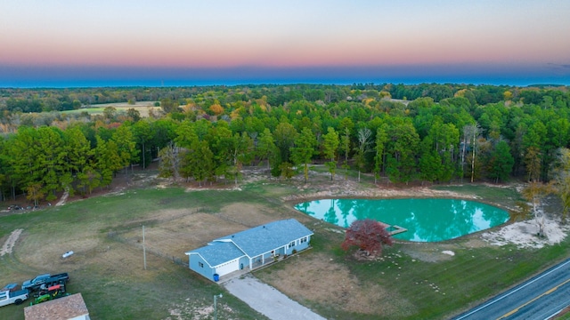 view of aerial view at dusk