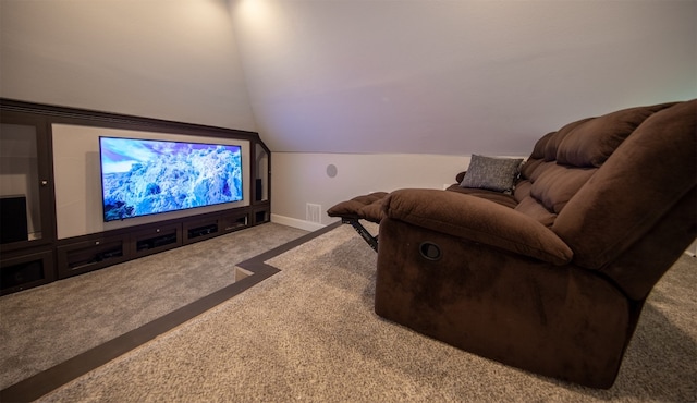 home theater featuring carpet