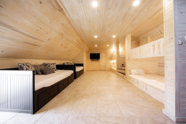 bedroom featuring wood ceiling and vaulted ceiling